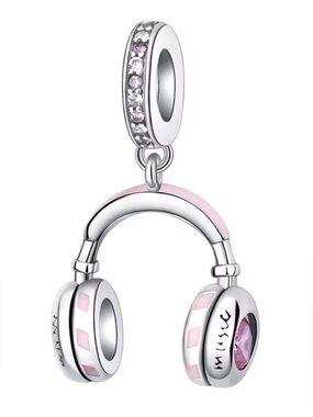 Silver & Pink Music Headphone Dangle Charm